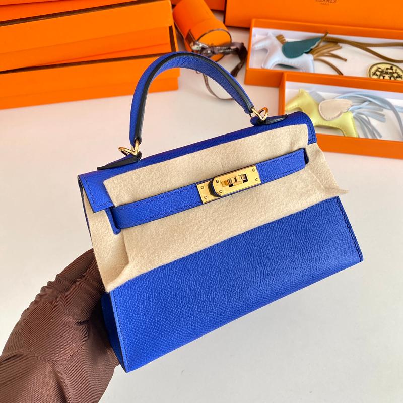 Hermes Kelly Mini second-generation 22EP 7T electro-optic blue gold buckle
